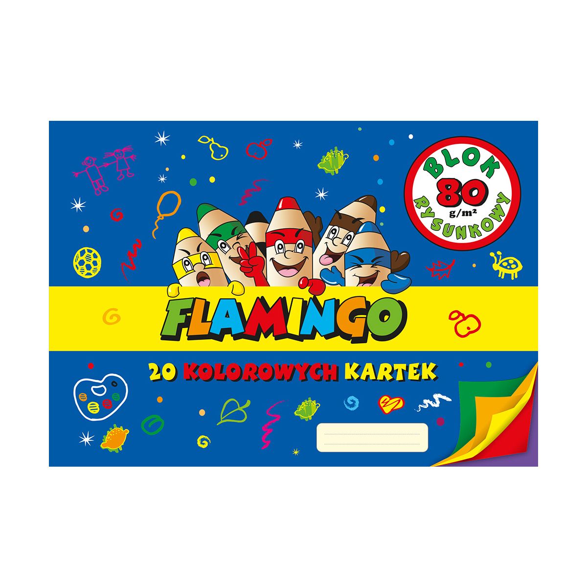 Blok rysunkowy Flamingo kolorowy A3 20 kartek 80g/m?