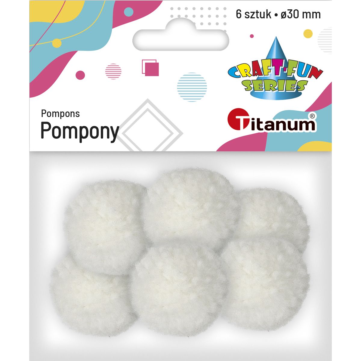 Pompony Titanum Craft-Fun Series pastelowe białe 6 szt (DIY19308)