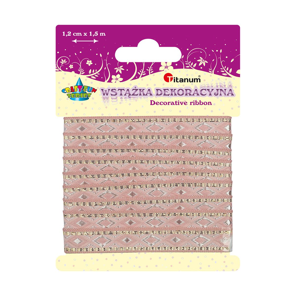 Wstążka Titanum Craft-Fun Series 12x1,5 [mm x m] różowa jasna (TH153007)