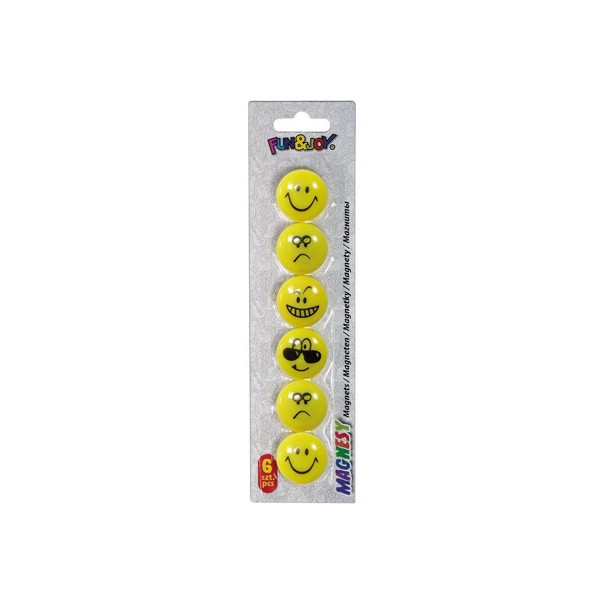 Magnes Smiley okrągły żółty śr. 29mm Fun&Joy 6 sztuk