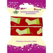 Wstążka Titanum Craft-Fun Series Xmas nadruk skarpety 15x3 [mm x m] czerwona (363076)